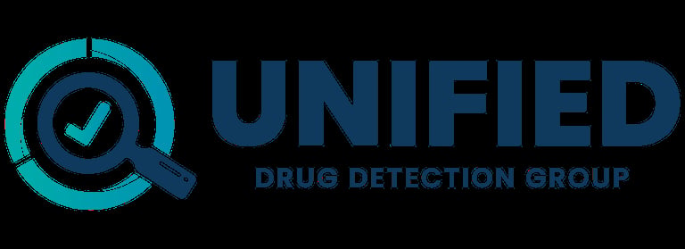 Unified Drug Detection Group logo with turquoise magnifying glass icon and checkmark